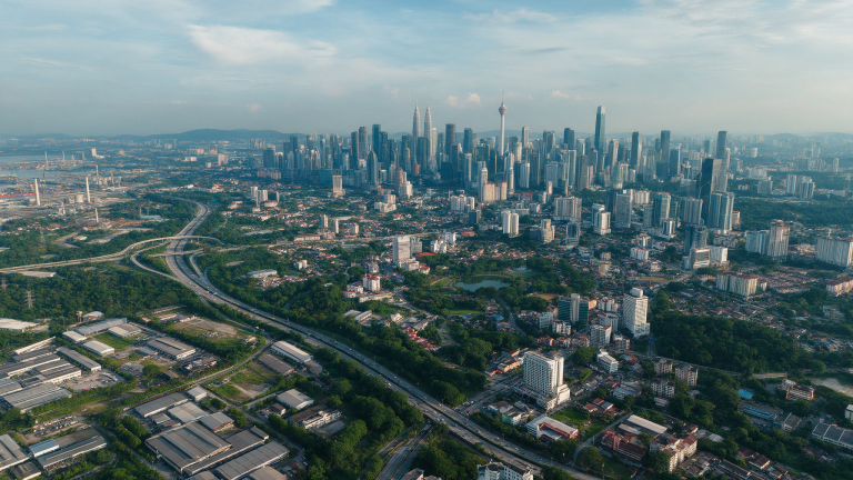 Aerial view of the Klang Valley skyline showing Kuala Lumpur, Petaling Jaya and Shah Alam