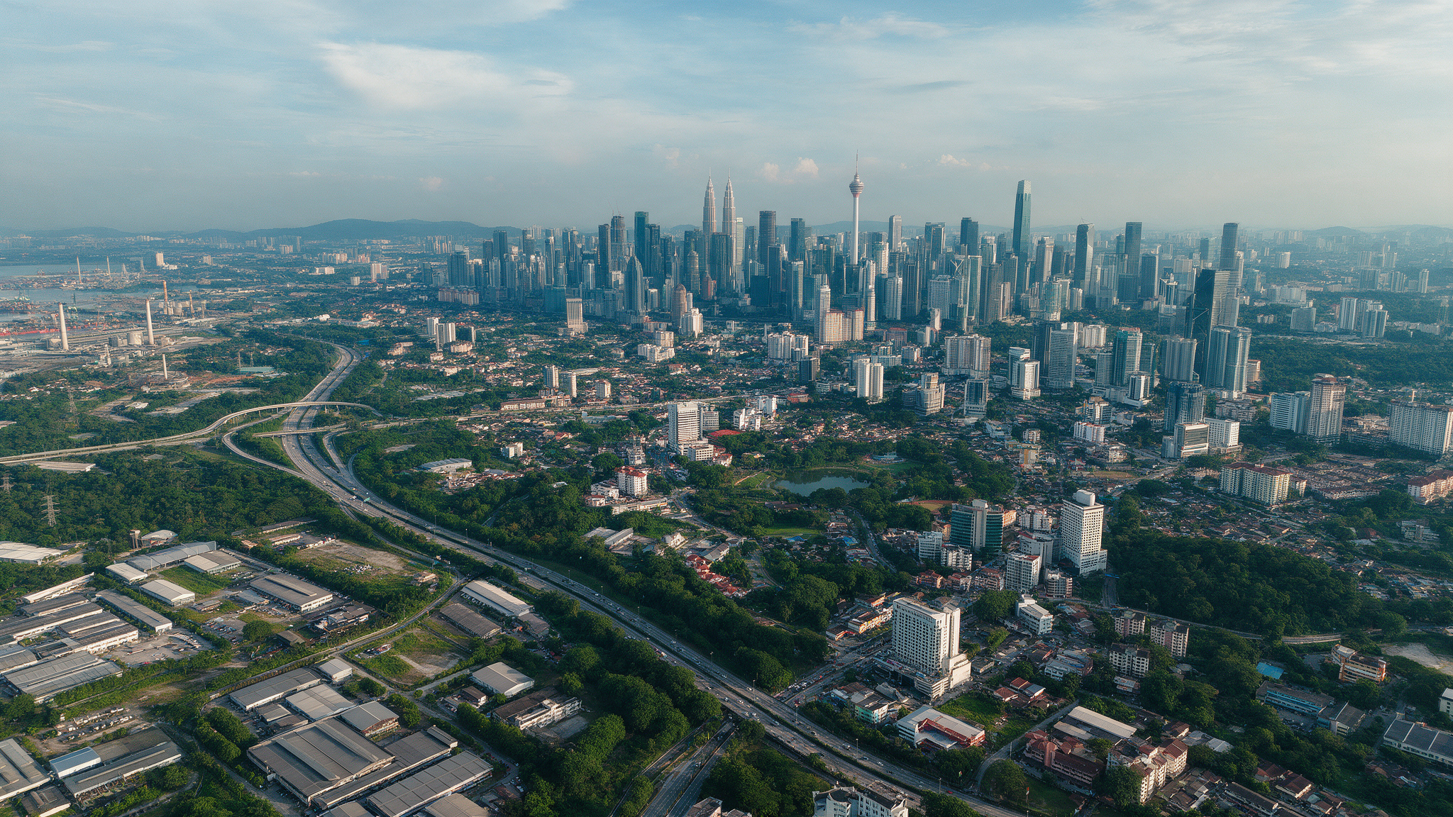 Aerial view of the Klang Valley skyline showing Kuala Lumpur, Petaling Jaya and Shah Alam