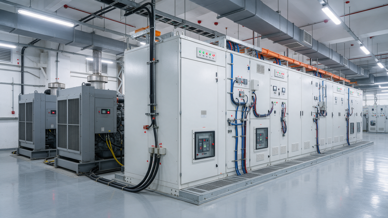 Backup generators and electrical switchgear at a Malaysian data centre facility
